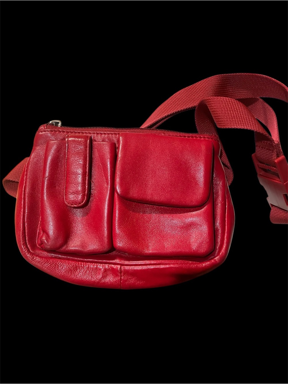 Red Leather Crossbody Belt Bag